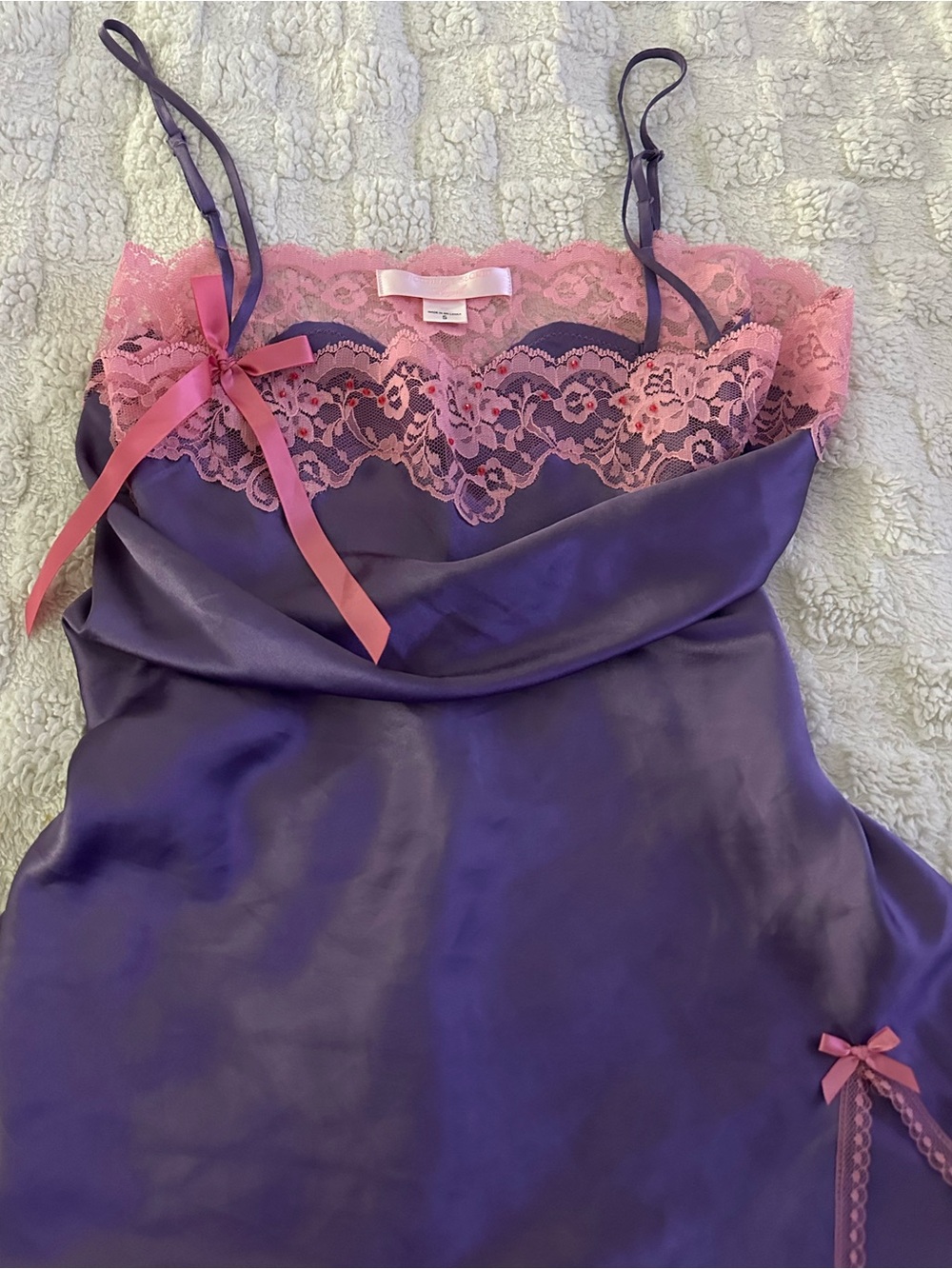 Small Victoria's Secret Purple Satin Chemise with Pink Lace Trim
